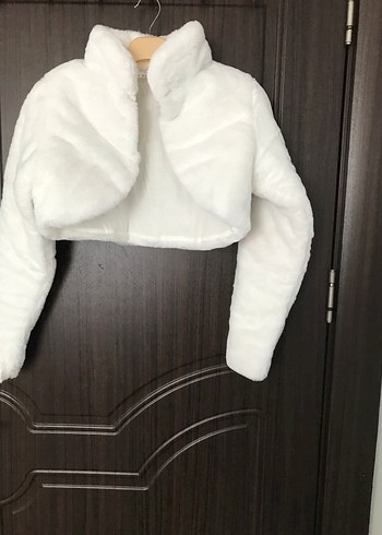 Kız Çocuk Beyaz Baskılı Kürklü Yelek - Görsel 2