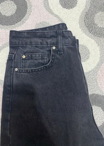 Düğmeli Siyah Loose Fit Kadın Kot Pantolon - Görsel 2