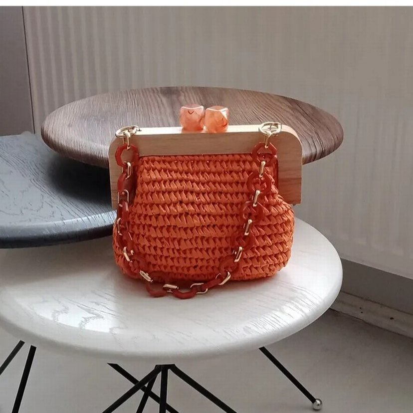 Boncuklu Yeşil Örgü Kadın Çanta - Görsel 2