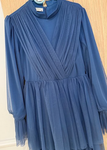 Mavi Pilili Uzun Abiye Elbise - Görsel 3