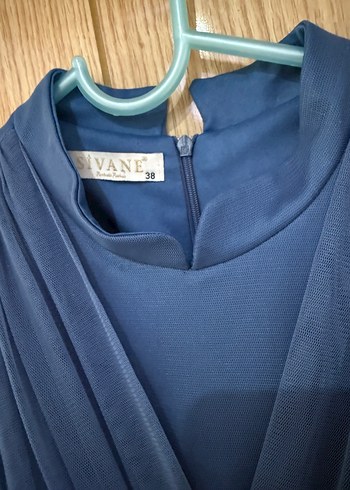 Mavi Pilili Uzun Abiye Elbise - Görsel 4