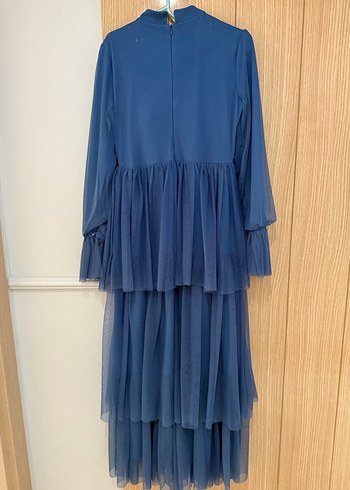 Mavi Pilili Uzun Abiye Elbise - Görsel 5