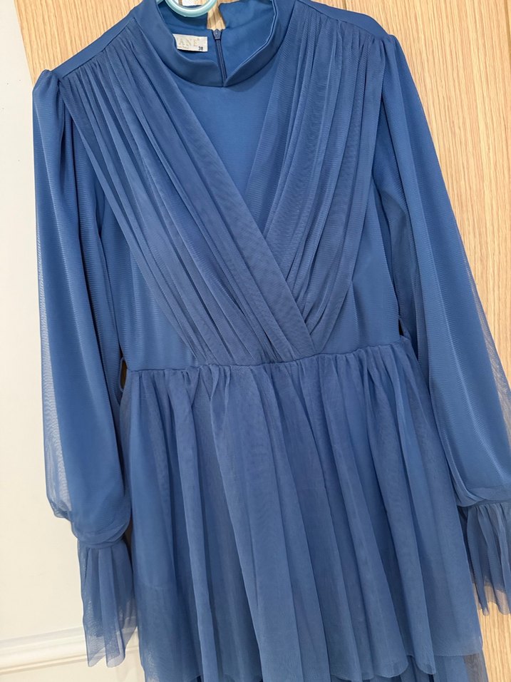 Mavi Pilili Uzun Abiye Elbise - Görsel 3