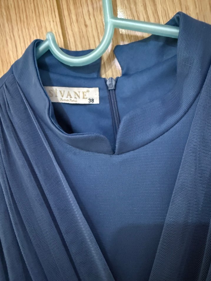 Mavi Pilili Uzun Abiye Elbise - Görsel 4