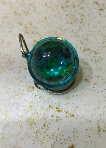 Şeffaf Turkuaz Zodiac Yengec Burcu Anahtarlık - Görsel 5