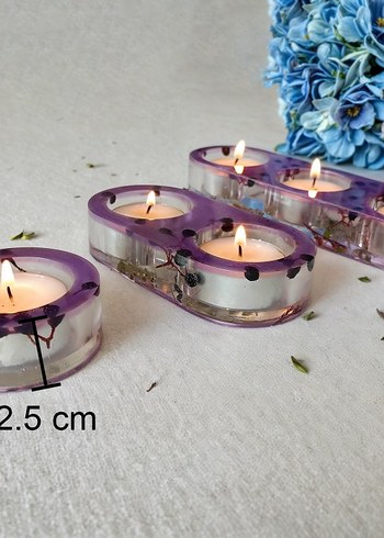 Mor Doğal Çiçekli 3'lü Mumluk Seti - Görsel 7