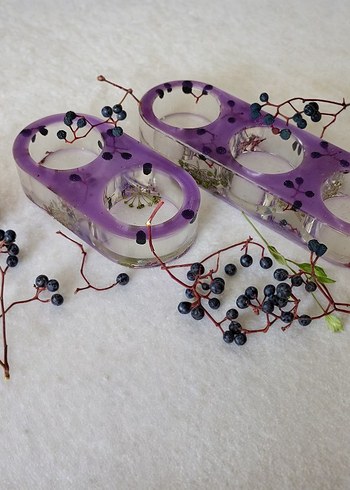 Mor Doğal Çiçekli 3'lü Mumluk Seti - Görsel 6