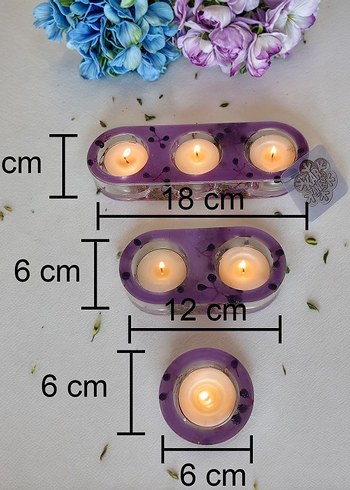 Mor Doğal Çiçekli 3'lü Mumluk Seti - Görsel 5