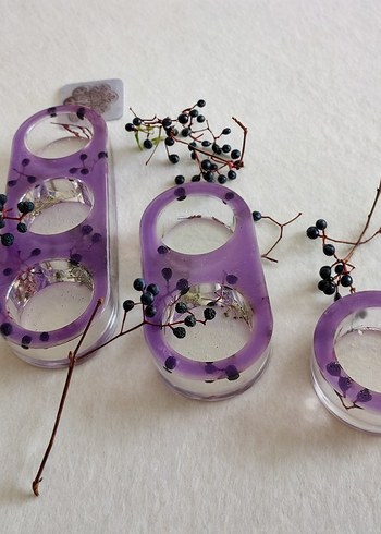 Mor Doğal Çiçekli 3'lü Mumluk Seti - Görsel 8