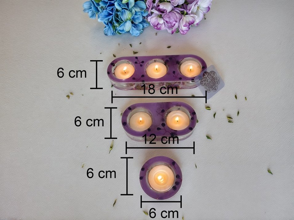 Mor Doğal Çiçekli 3'lü Mumluk Seti - Görsel 5