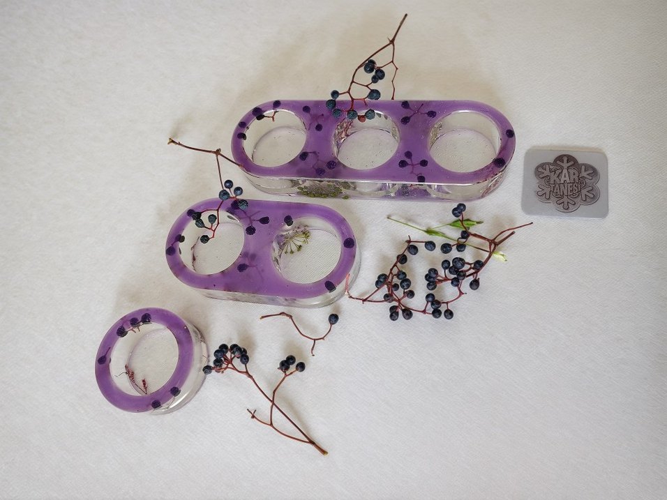 Mor Doğal Çiçekli 3'lü Mumluk Seti - Görsel 3