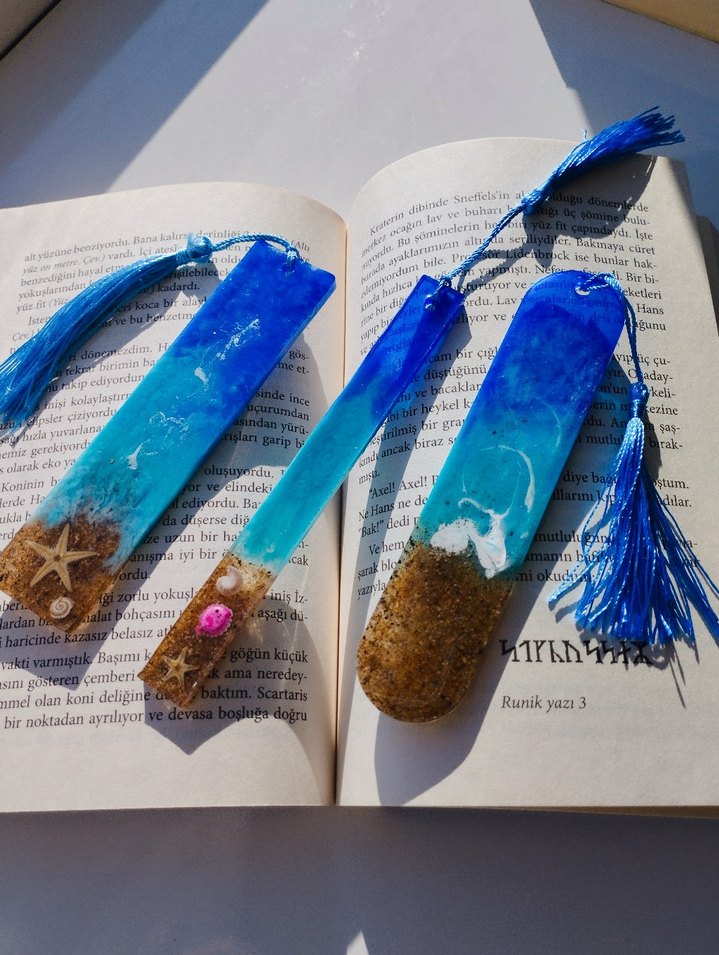 Mavi Püsküllü Bohem kitap ayracı - Görsel 4