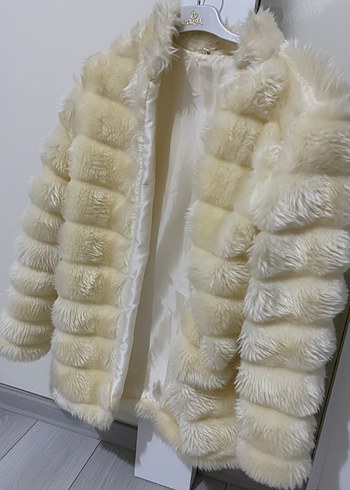 Beyaz Kadın Suni Kürk Midi Ceket - Görsel 2