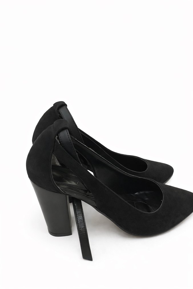 Siyah Süet Kemerli Blok Topuklu Kadın Ayakkabı - Görsel 2