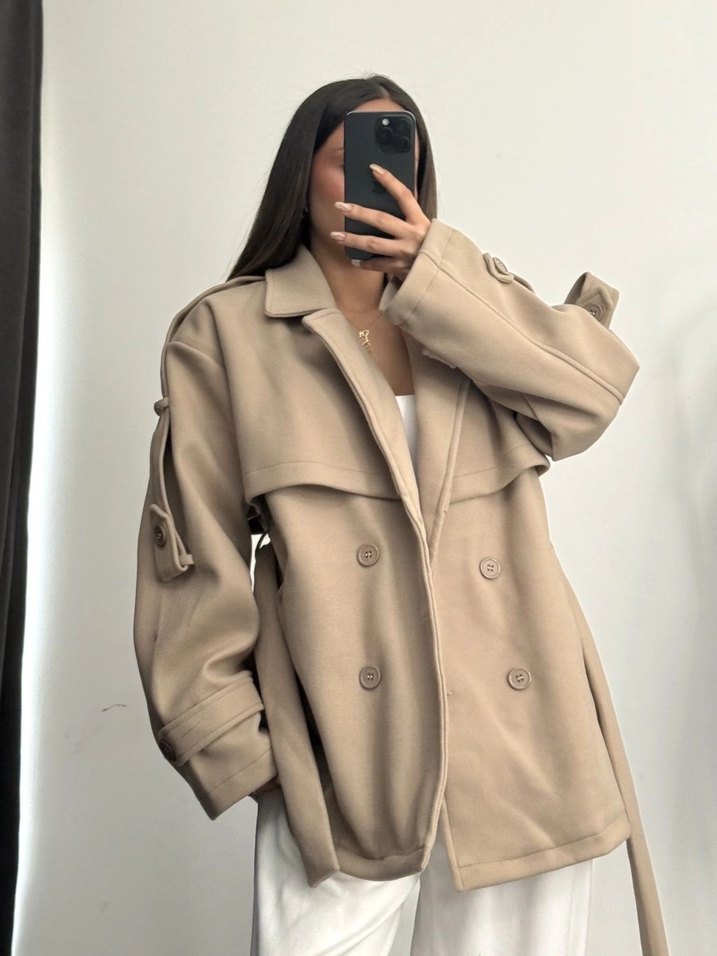 Bej Süet Midi Kadın Trençkot - Görsel 2