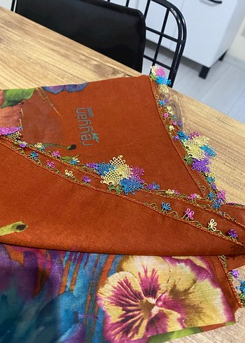 Dantel Detaylı Kahverengi Bohem Kadın yazma - Görsel 4