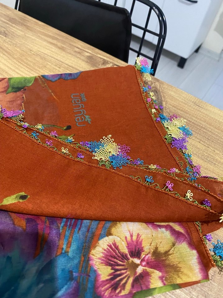 Dantel Detaylı Kahverengi Bohem Kadın yazma - Görsel 4