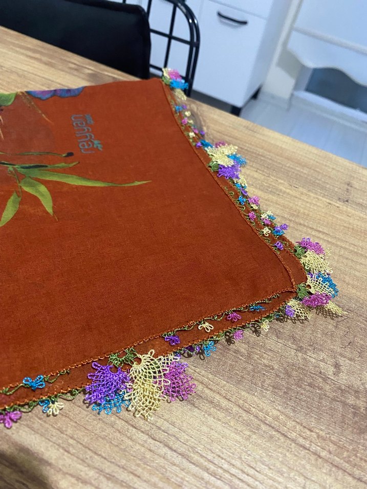 Dantel Detaylı Kahverengi Bohem Kadın yazma - Görsel 2