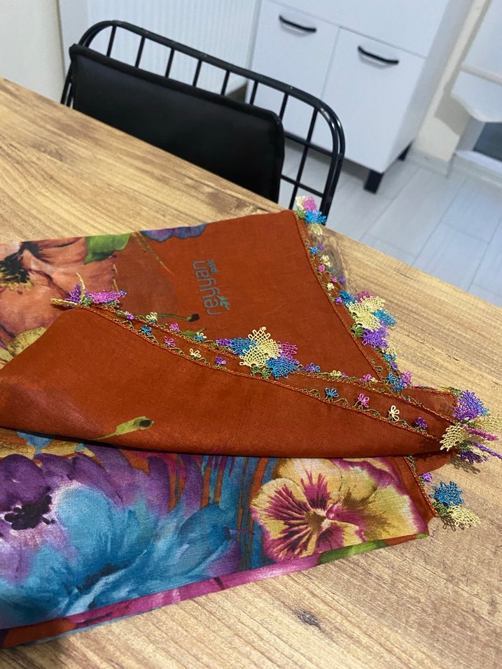 Dantel Detaylı Kahverengi Bohem Kadın yazma - Görsel 3