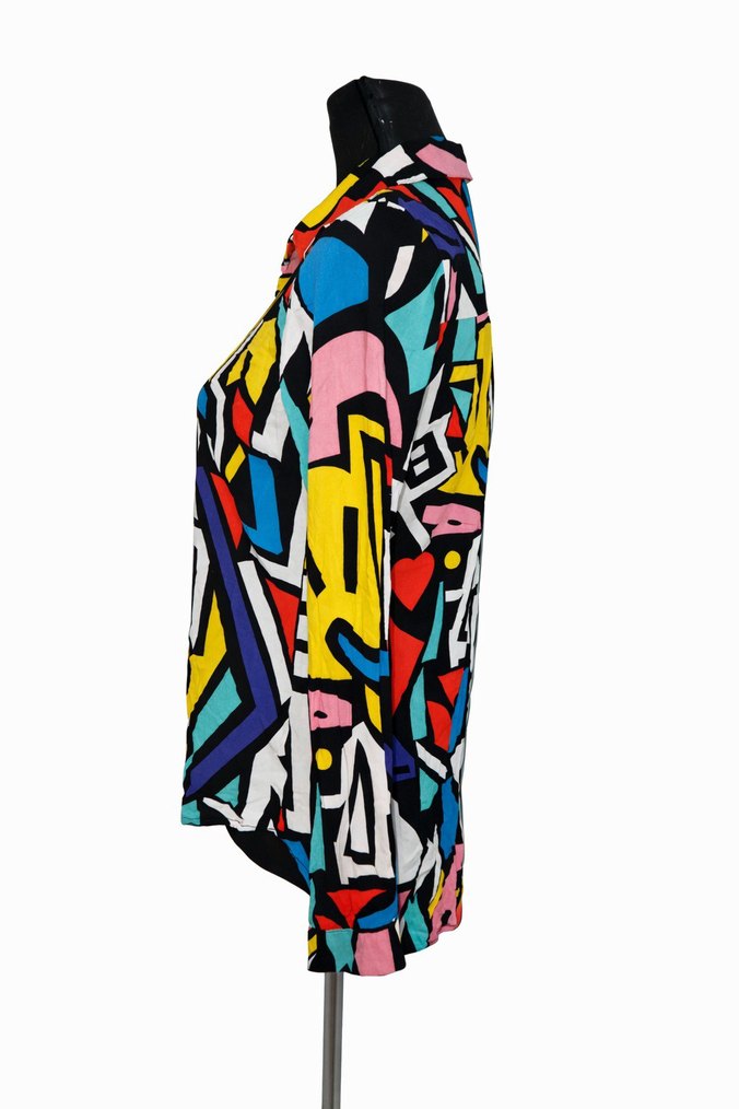 Renkli Desenli Kadın Uzun Kollu Gömlek/S - Görsel 2