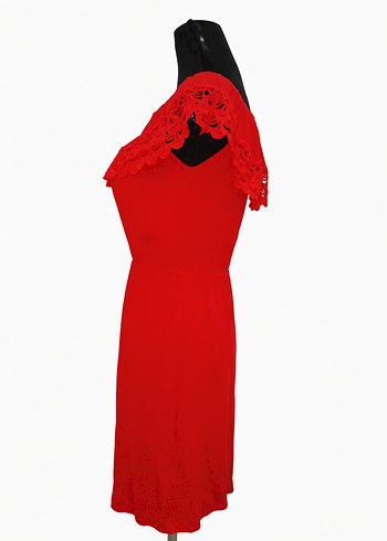 Kırmızı Nakışlı Midi Bohem Elbise - Görsel 2