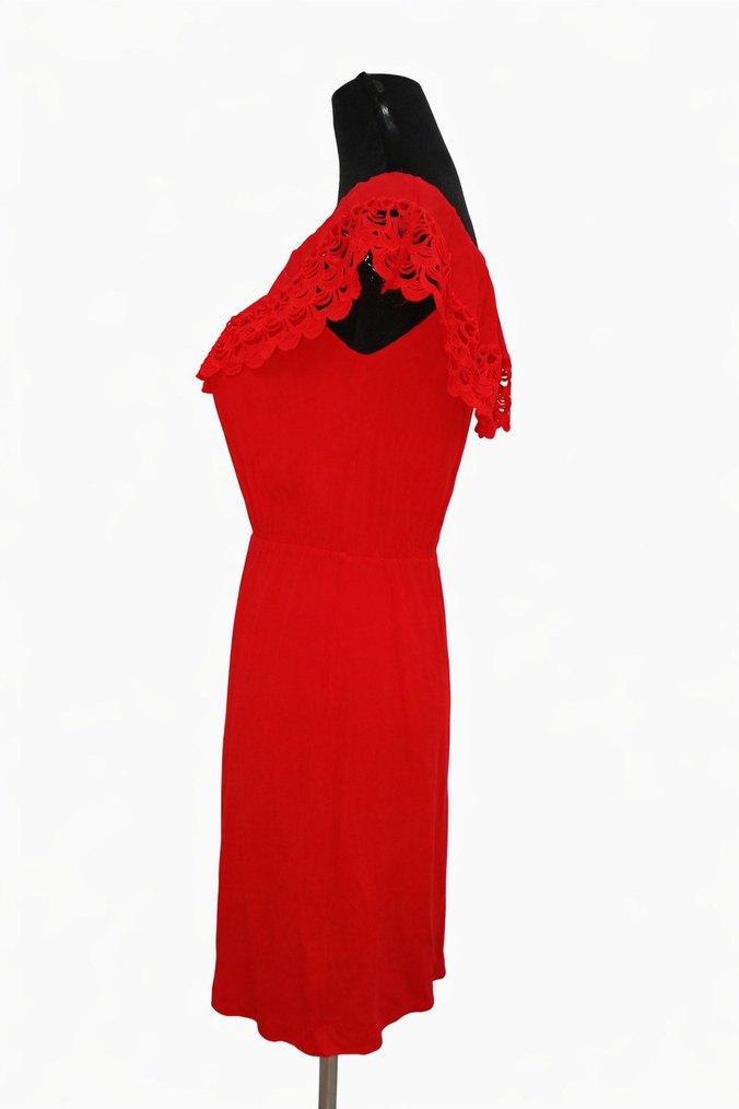 Kırmızı Nakışlı Midi Bohem Elbise - Görsel 2