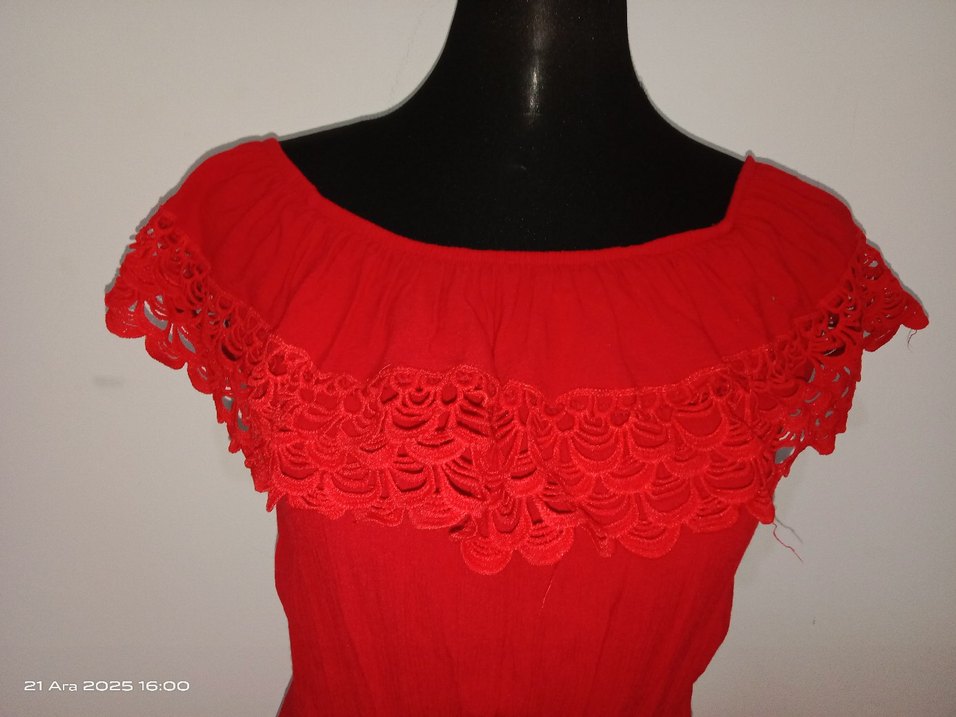 Kırmızı Nakışlı Midi Bohem Elbise - Görsel 5