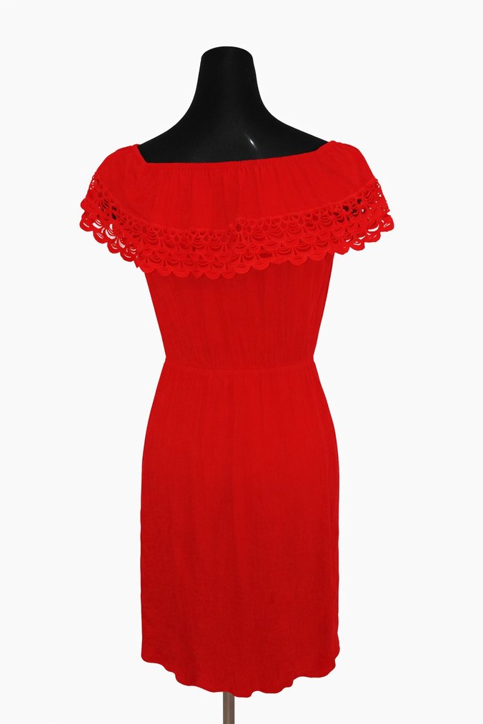 Kırmızı Nakışlı Midi Bohem Elbise - Görsel 3