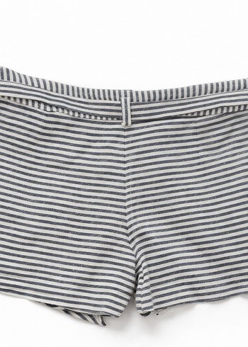 Kadın Gri Çizgili Keten Kısa Şort - Görsel 4