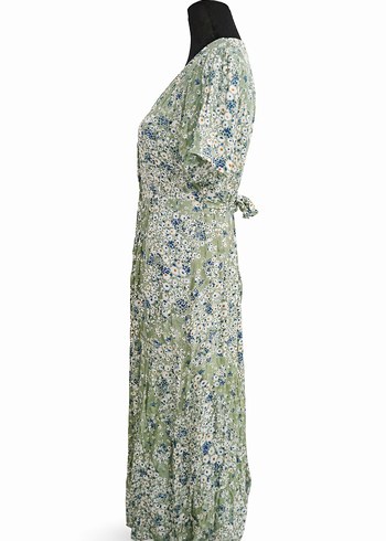 Bohem V Yaka Pileli Uzun Elbise - Görsel 2