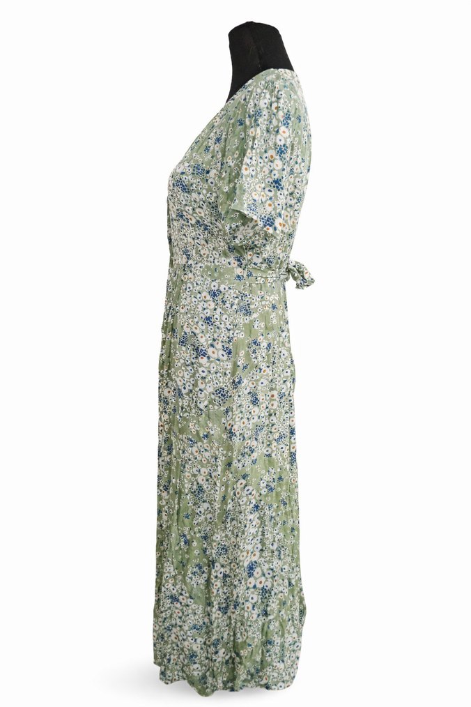 Bohem V Yaka Pileli Uzun Elbise - Görsel 2