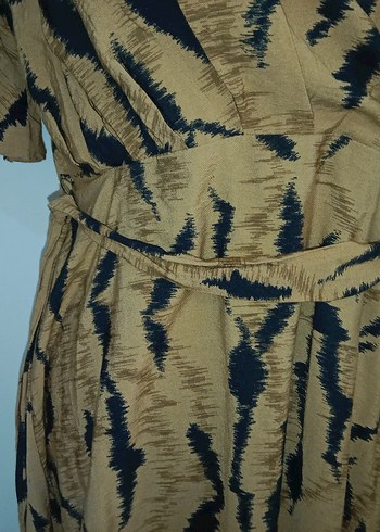 Camel Bağlamalı V Yaka Midi Elbise - Görsel 4