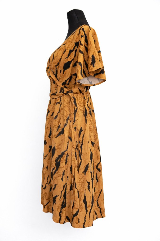 Camel Bağlamalı V Yaka Midi Elbise - Görsel 2