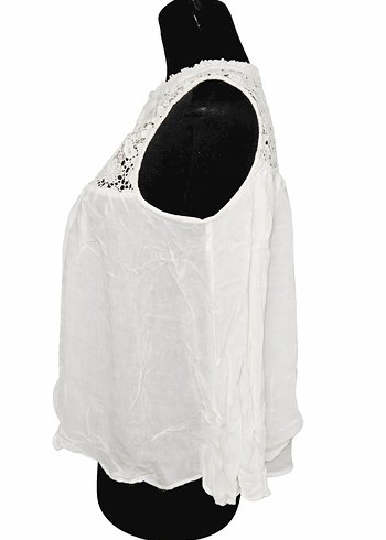 Dantel Detaylı Beyaz Straplez Bluz/L - Görsel 3