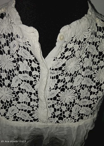 Dantel Detaylı Beyaz Straplez Bluz/L - Görsel 5