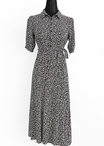 Bohem Siyah Zebra Desenli Kemerli Uzun Elbise 40 - Görsel 2