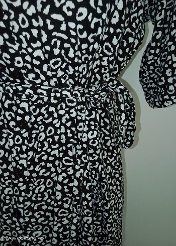 Bohem Siyah Zebra Desenli Kemerli Uzun Elbise 40 - Görsel 6