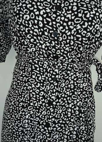 Bohem Siyah Zebra Desenli Kemerli Uzun Elbise 40 - Görsel 5