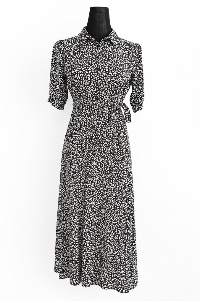 Bohem Siyah Zebra Desenli Kemerli Uzun Elbise 40 - Görsel 2