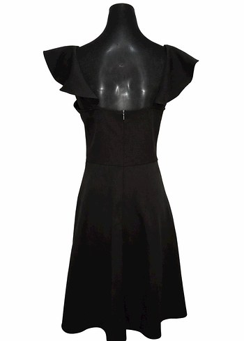 Siyah V Yaka Fırfırlı Midi Elbise - Görsel 4