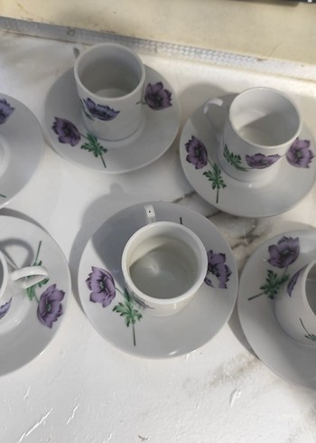 Mor Çiçek Desenli Porselen 6 lı Fincan Takımı - Görsel 2