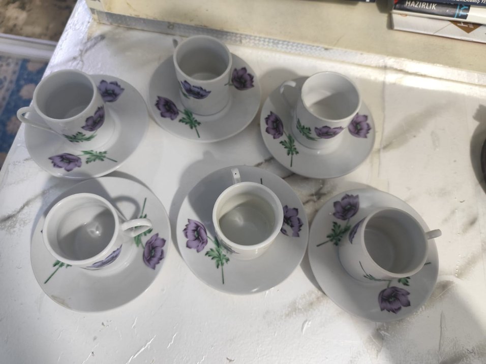 Mor Çiçek Desenli Porselen 6 lı Fincan Takımı - Görsel 2