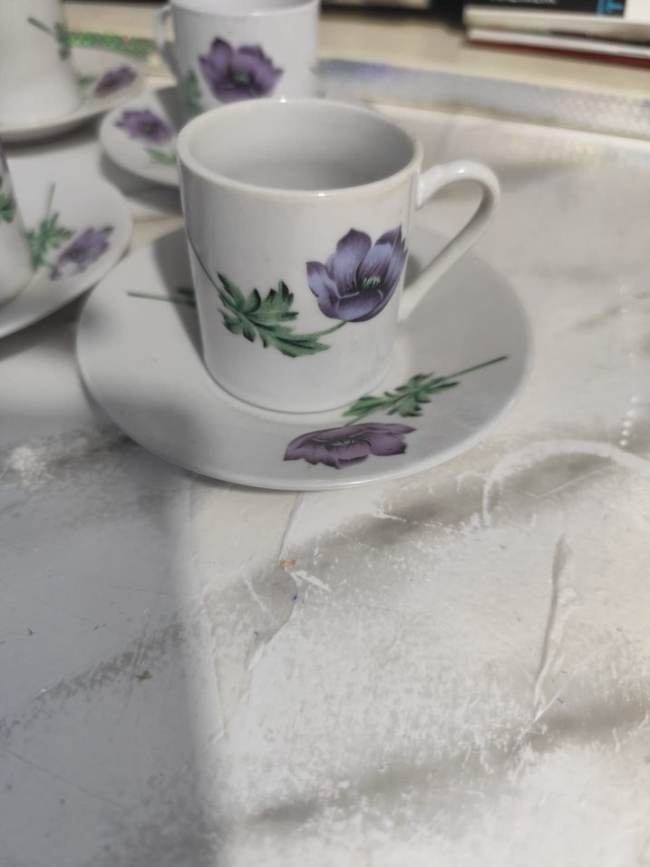 Mor Çiçek Desenli Porselen 6 lı Fincan Takımı - Görsel 3