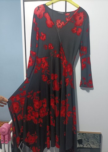 kruvaze yaka İspanyol kol elbise - Görsel 3