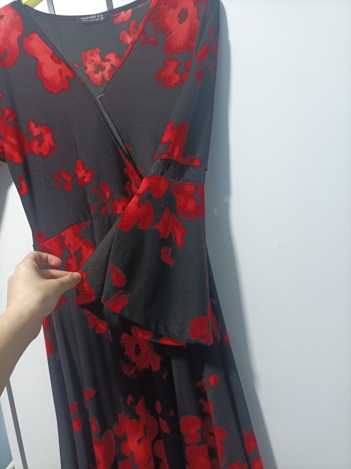 kruvaze yaka İspanyol kol elbise - Görsel 2