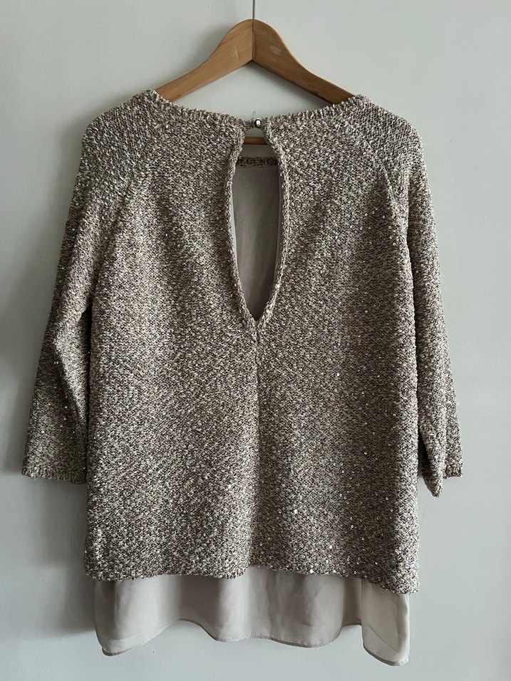 Bej Gri Örgü Kadın Kazak - Görsel 2