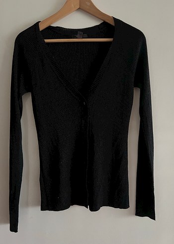 Düğmeli V Yaka Gri Kadın Hırka - Görsel 2