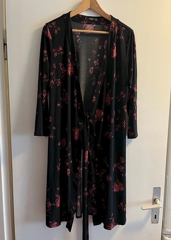 Bordo Çiçek Desenli Uzun Kadın Kimono - Görsel 3