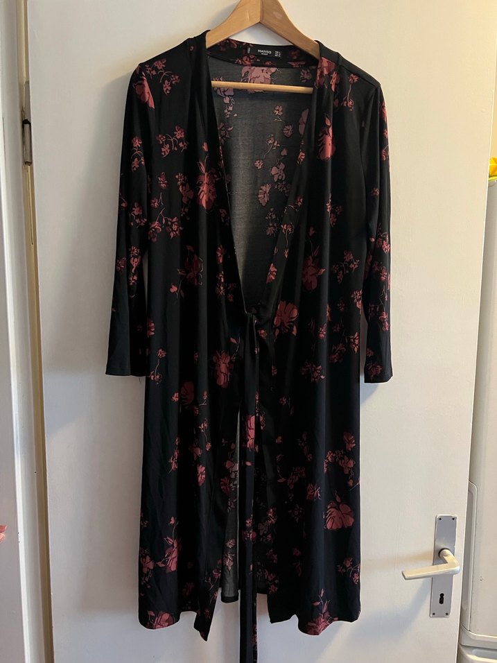 Bordo Çiçek Desenli Uzun Kadın Kimono - Görsel 3