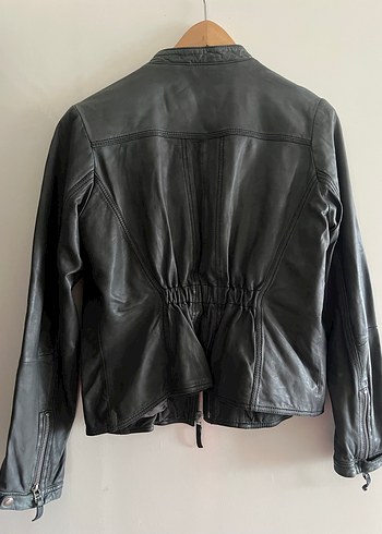 Gri Kadın Deri Biker Ceket - Görsel 2